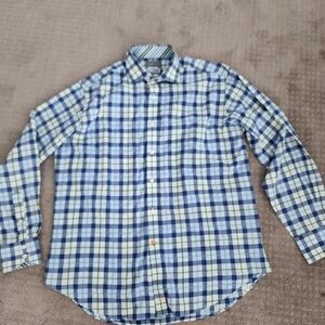 Thomas Dean button down shirt, plaid with contrast stripe detail, men's size L